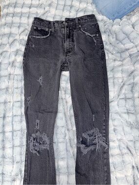 Abercrombie & Fitch Black Washed Straight-Leg Ripped Jeans